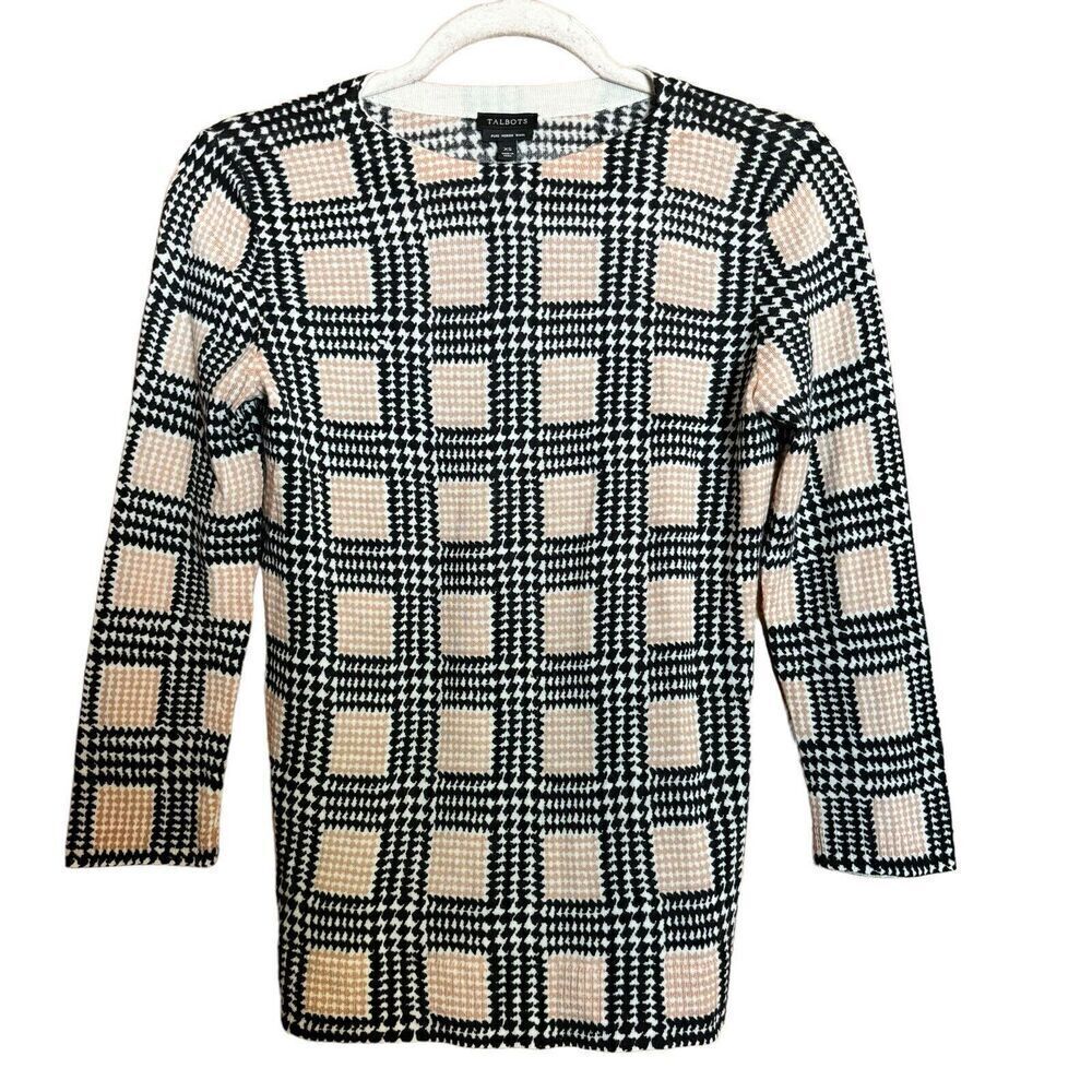 Talbots Sweater Womens XS Multicolor Houndstooth Pure Merino Wool Pullover